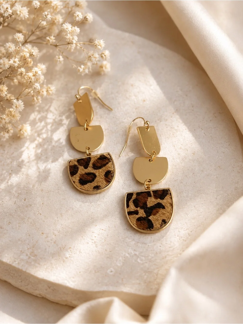Gold Leopard Print Drop Earrings - Women Jewelry
